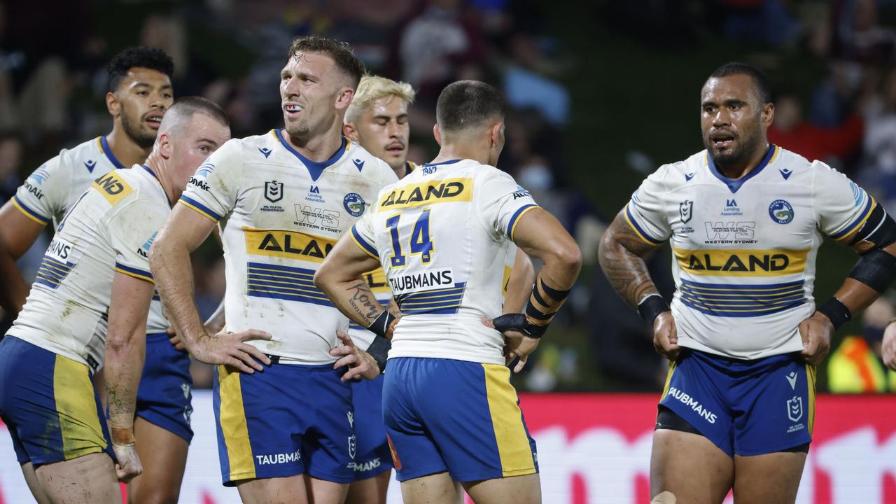 Eels players during the loss to Manly. Picture: Glenn Hunt/Getty