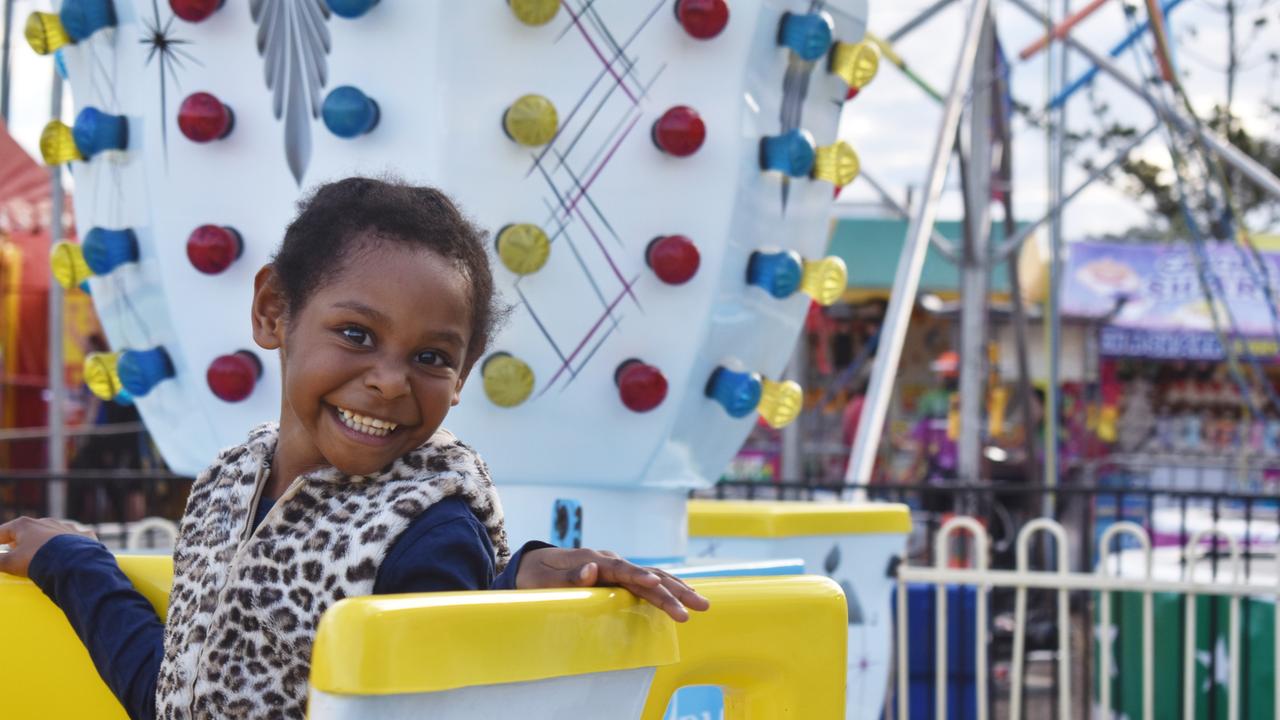 Shain Moabi on the teacup ride at the 2023 Gatton Show on Friday, July 21. Picture: Peta McEachern