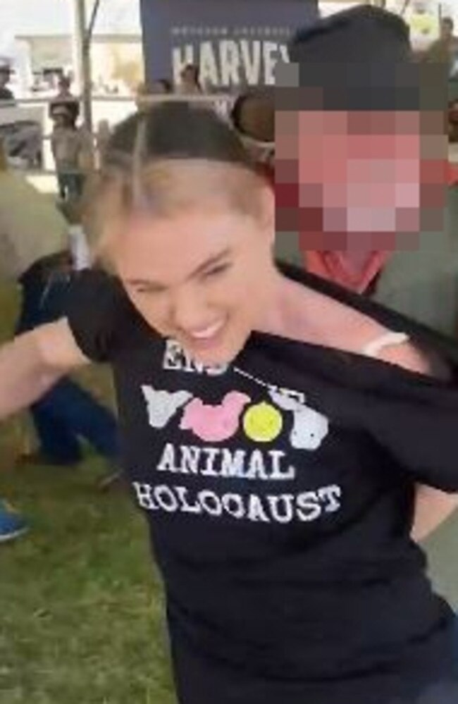 Tash Peterson stages a protest at the Perth Royal Show. Picture: Facebook