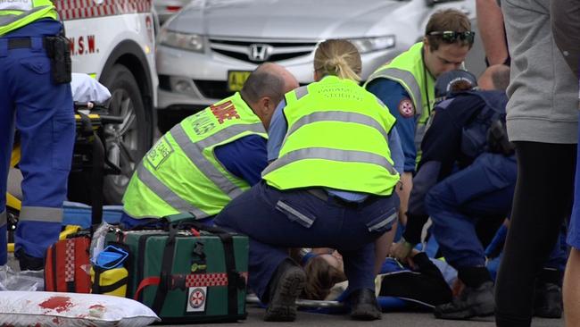 Emergency services at Parsons Road, Lisarow, where an 11-year-old boy was hit by a trail bike ridden by Chapman in 2015. Picture: David Cleverly.