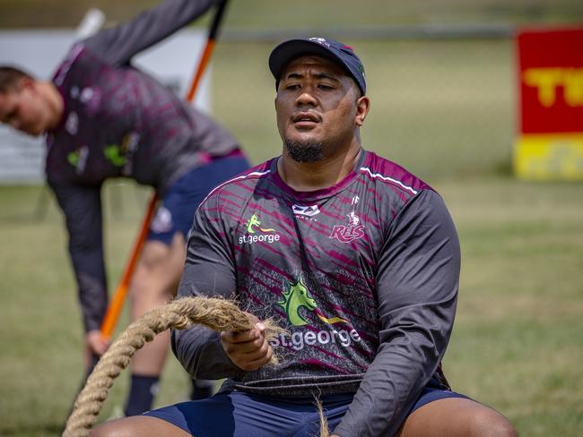 Queensland Reds prop Feao Fotuaika rehabs a foot injury at Palm Beach Currumbin Alleygators rugby club. Picture: QRU / Brendan Hertel