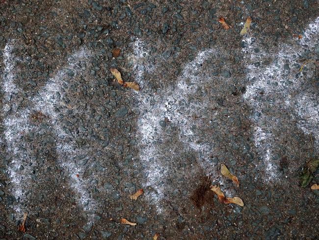 Racist messages in chalk remain on the sidewalks in Emancipation Park the day after the Unite the Right rally devolved into violence in Charlottesville, Virginia. Picture: Chip Somodevilla/Getty Images/AFP