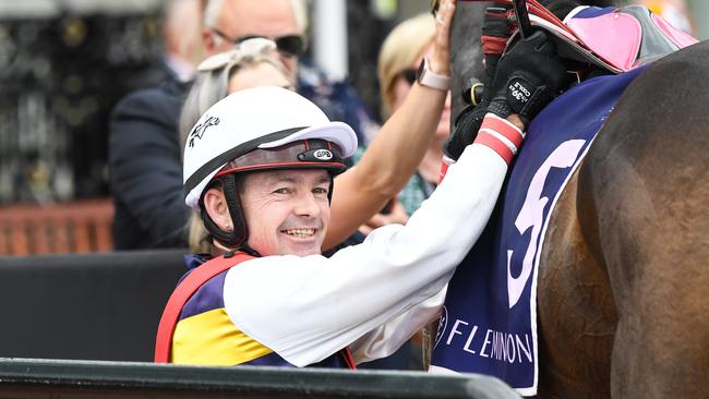 Jockey Dean Yendall was taken to hospital after a fall at Terang on Monday. Picture: Racing Photos via Getty Images.