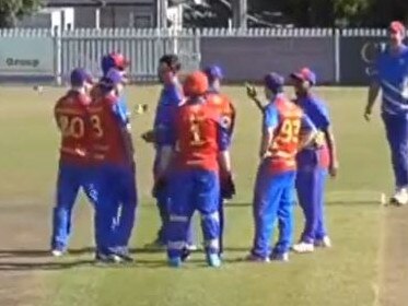 Maribyrnong Park St Mary's celebrate an early wicket. Photo: Aberfeldie CC/YouTube.