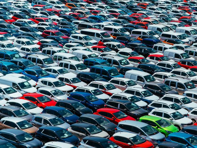 Many modern cars in cargo port