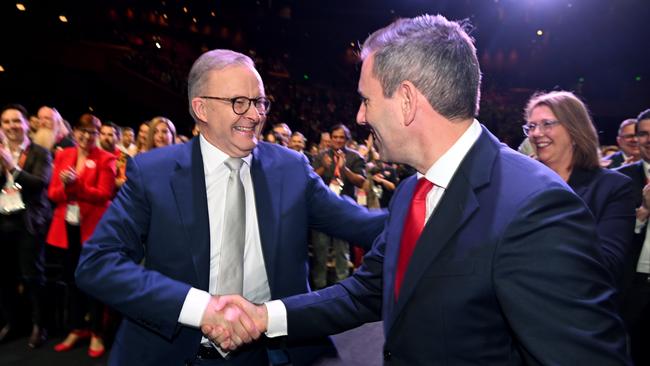 Anthony Albanese and Treasurer Jim Chalmers at the ALP national conference in Brisbane in August. Picture: Dan Peled / NCA NewsWire