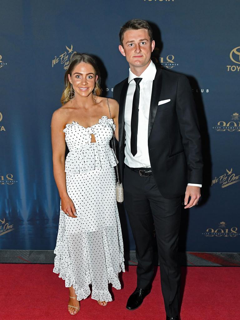 Matt Crouch and Ellie Symons on the red carpet ahead of the Malcolm Blight medal presentation night at the Adelaide Entertainment Centre.