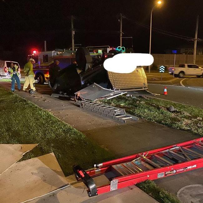 The ute rollover at Hope Island. Picture: Hope Island News &amp; Crime and Community