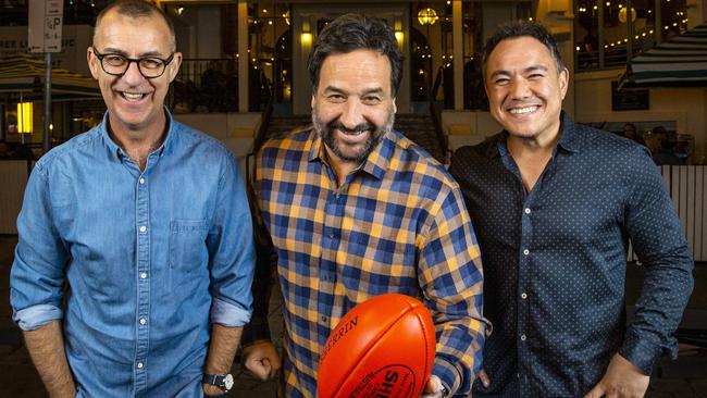 Front Bar Show hosts Andy Maher, Mick Molloy and Sam Pang. Picture: Ian Currie