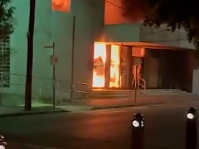 The Adass Israel Synagogue in Melbourne alight overnight. Picture: Supplied