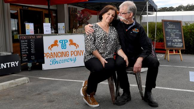 Prancing Pony brewery owner Corinna Steeb and husband Frank Samson say the order to shutdown her drive-through and takeaway business came at the cost of 26 local jobs. Picture: Tricia Watkinson