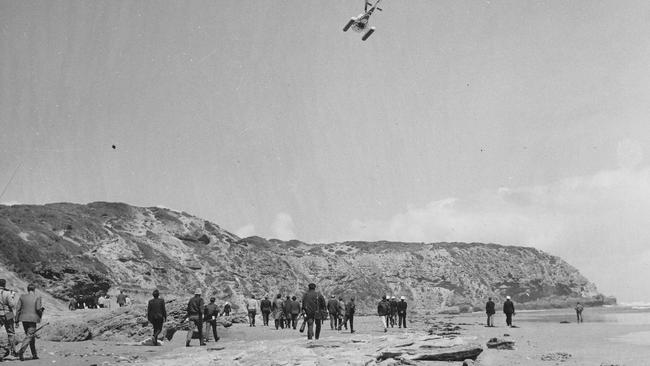 The search for Harold Holt at Cheviot Beach, Portsea in December 1967. Supplied by Tony Eggleton