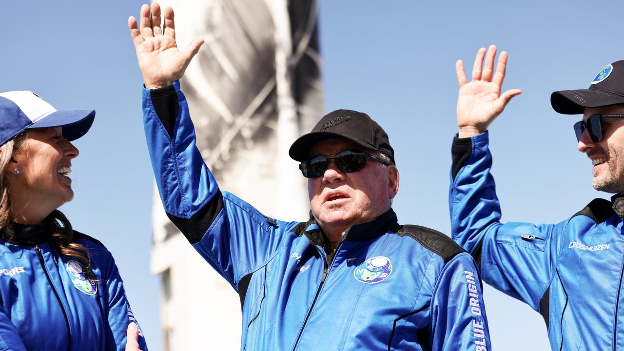 Star Trek actor William Shatner (centre) became the oldest person to go into space. Picture: Mario Tama/Getty Images.