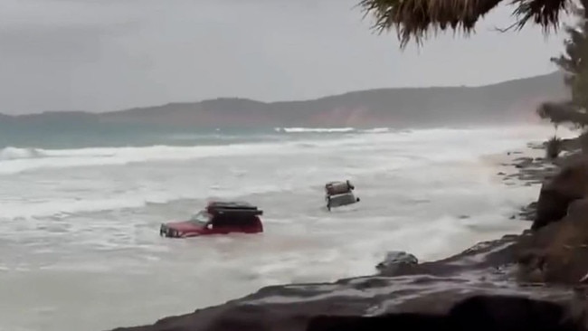 Car stuck in water at Rainbow Beach. Picture – Facebook/Ice Man.