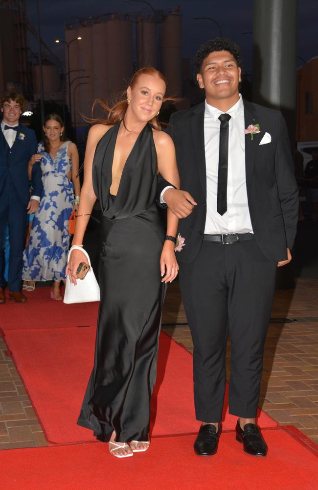 Toowoomba school formals. At the 2023 St Ursula's College formal is graduate Greta Maher with her partner. Picture: Rhylea Millar