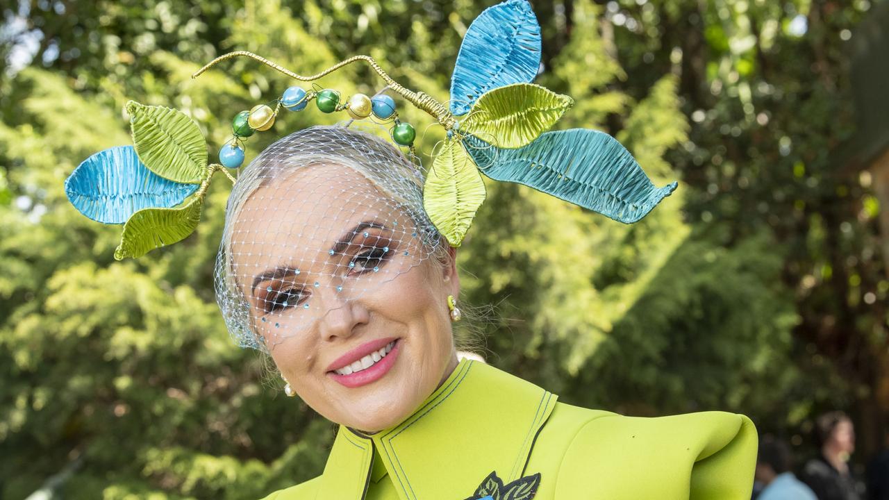 Fashions on the Field, Best head dress, Leigh Quinlan at the 2022 Weetwood Handicap race day at Toowoomba Turf Club. Picture: Nev Madsen.