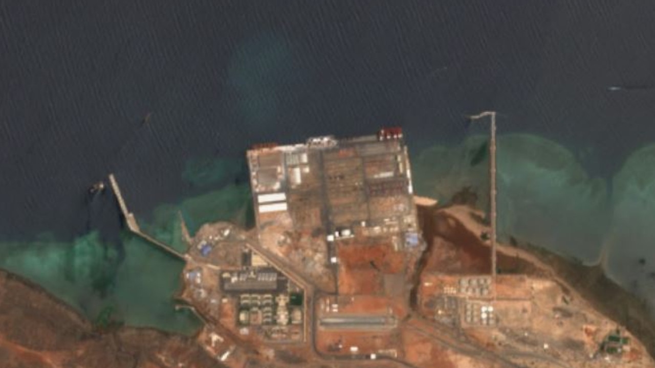 Recent satellite photos of the recently completed pier at the Chinese naval base near the Indian Ocean.