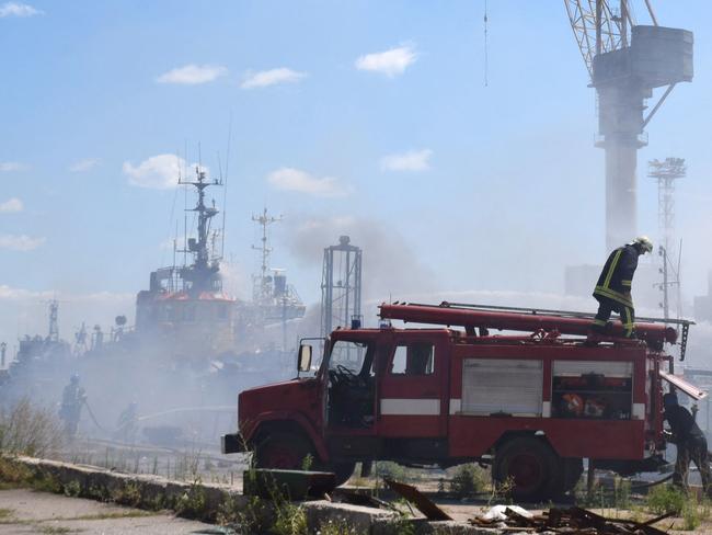 Russia said its missiles had destroyed a Ukrainian warship and weapons from the United States after a strike on Ukraine's Black Sea port of Odessa, crucial for grain exports. Picture: AFP