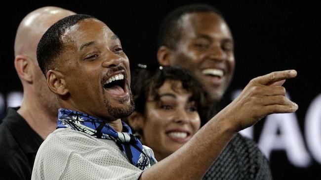 US actor Will Smith reacts during Nick Kyrgios’s post-match interview. Photo: AP