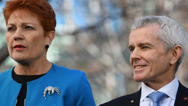 Pauline Hanson and Senator Malcolm Roberts. Picture: AAP.