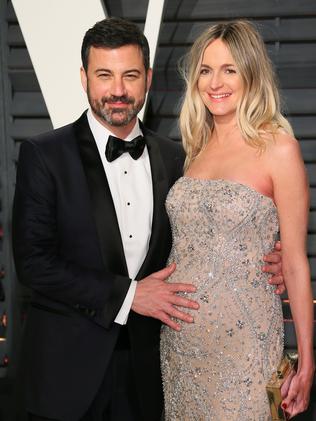 Host Jimmy Kimmel with his wife Molly McNearney at Vanity Fair’s Oscar party. Picture: AFP/Jean-Baptiste Lacroix