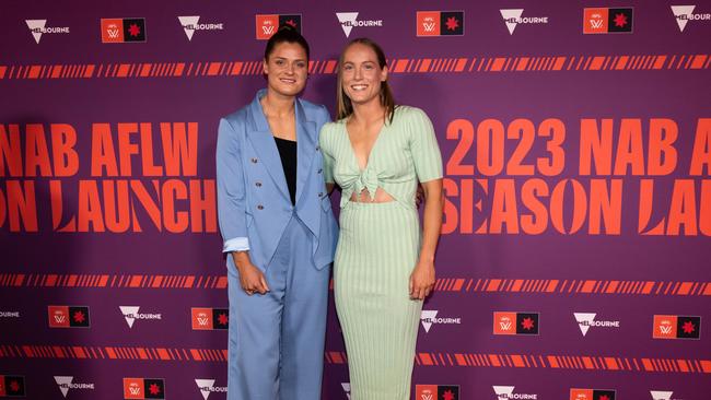 Bri Davey and Steph Cain. AFLW Season Launch held at the Forum Melbourne. Picture: Jason Edwards