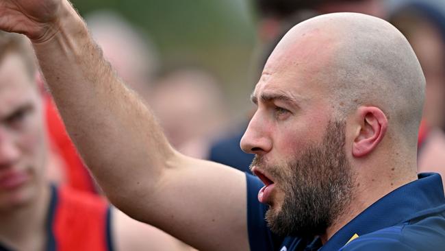 CoburgÃ&#149;s coach Andrew Sturgess during the VFL football match between Coburg and Port Melbourne in Coburg, Saturday, April 2, 2022. Picture: Andy Brownbill