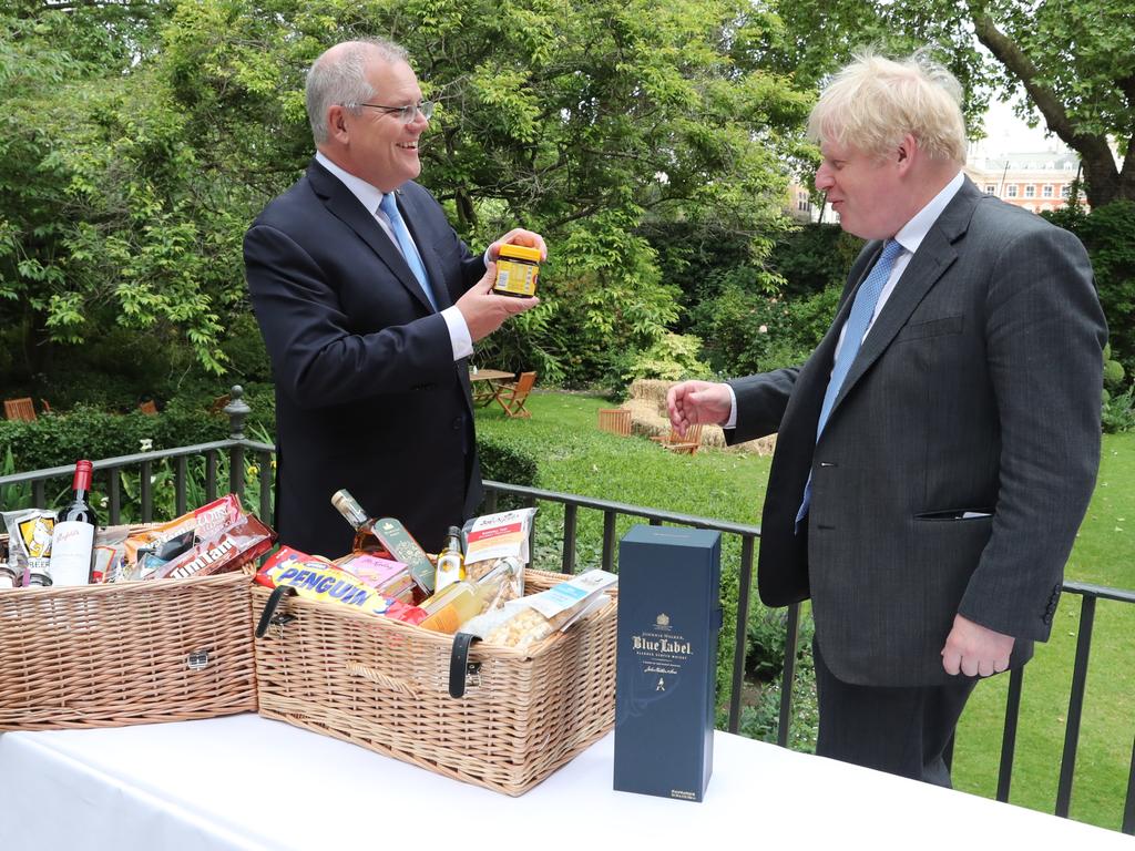 ScoMo meets with Boris Johnson at No. 10 Downing Street for breakfast and to sign off on the Foreign Trade Agreement on Tuesday, June 15. Picture: Adam Taylor/PMO