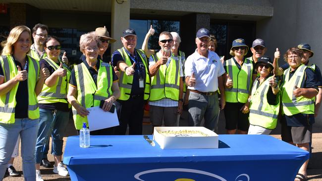 RACQ CQ Rescue chief executive Ian Rowan with Mackay Mayor Greg Williamson, volunteers and council staff. Picture: Melanie Whiting