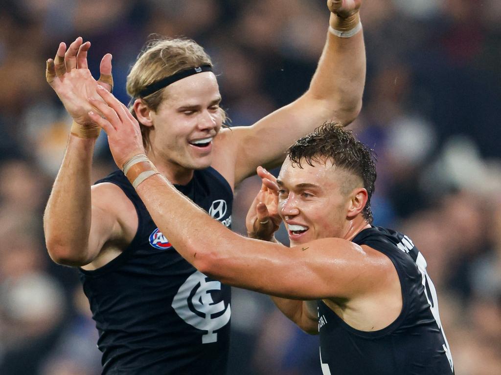 Tom De Koning played one of the best games of his career against Essendon last week. Picture: Dylan Burns/AFL Photos via Getty Images