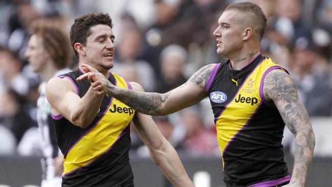 Dustin Martin responded after a tough tag to kick four goals. Picture: AAP Images