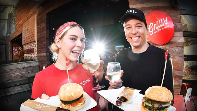 Fable Foods' owner Michael Fox and Grill'd assistant restaurant manager Starkea Wyllie at Kawana Shopping Centre. Picture: Patrick Woods