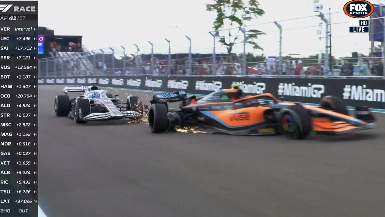 Lando Norris crashes out. Photo: Fox Sports.