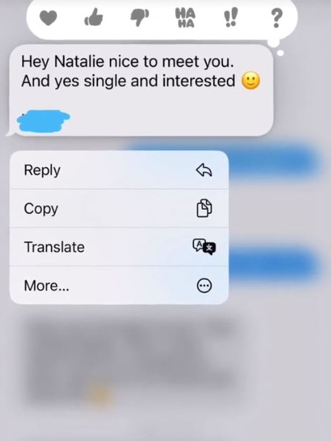 Natalie’s phone pinged with a text message from the man. Picture: TikTok/nataliebonbon