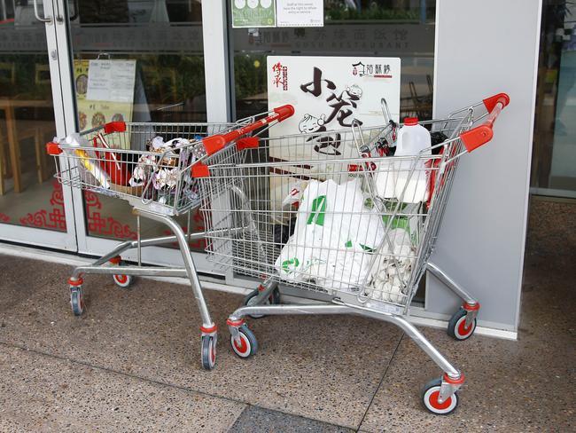 Trolleys used by the homeless in Surfers Paradise. Picture: Tertius Pickard.