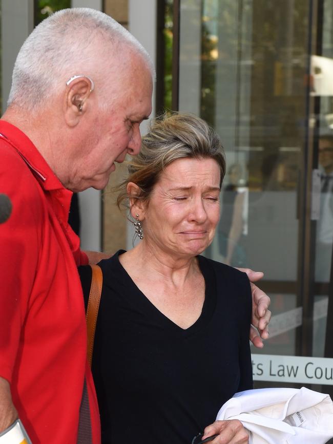 An emotional Ms Gylseth is supported by a friend outside the Supreme Courts in Sydney on Tuesday. Picture: AAP