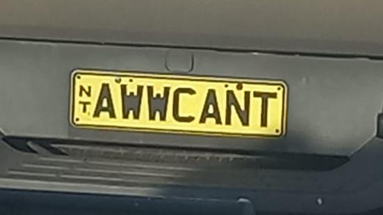 NT funny number plate, AWWCANT. Picture: Facebook / DigiFilm Australia Pty Ltd