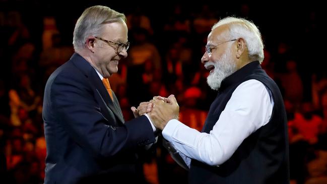 Anthony Albanese with Narendra Modi in Sydney last year. Picture: Lisa Maree Williams/Getty Images