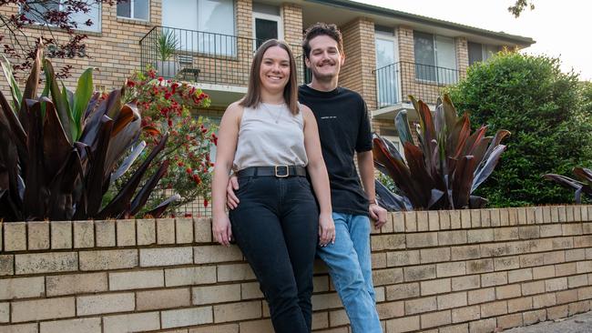 Josh Dufficy and Melanie Cook purchasing their first property. Picture: Thomas Lisson