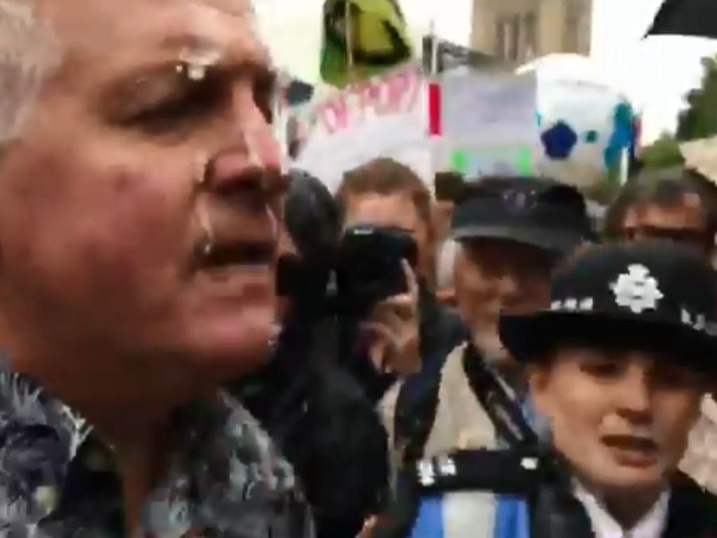 Anti-Trump demonstrators chanted ‘Nazi scum’ at the man before he was ‘milkshaked’ and police battled to break up the brawl.