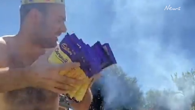 Man brutally set $16k of Cadbury Caramilk on fire