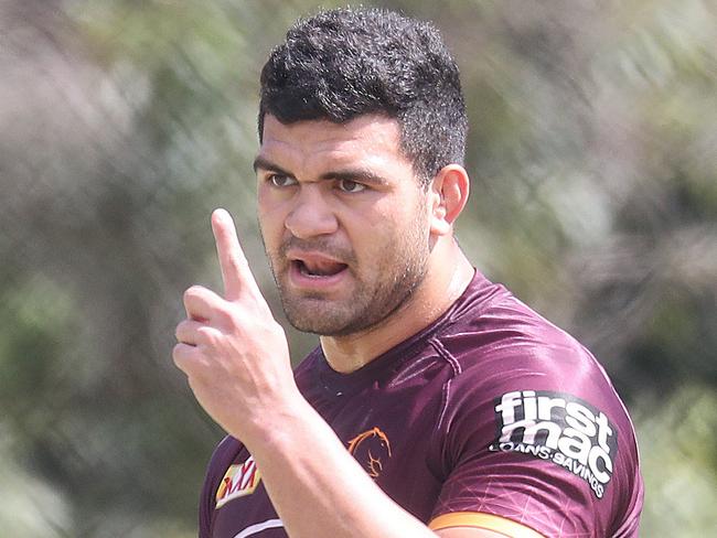 David Fifita at   Broncos training at Red Hill . Pic Annette Dew