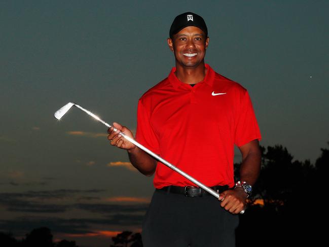 Tiger Woods poses with the trophy after winning the TOUR Championship at East Lake Golf Club on September 23, 2018. Picture: Getty Images