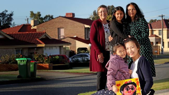 Bull Creek’s Nita Walshe, Ritu and Monisha Gupta and Sabrina Zhang and Roselyn Li bond over a street project. Picture: Colin Murty