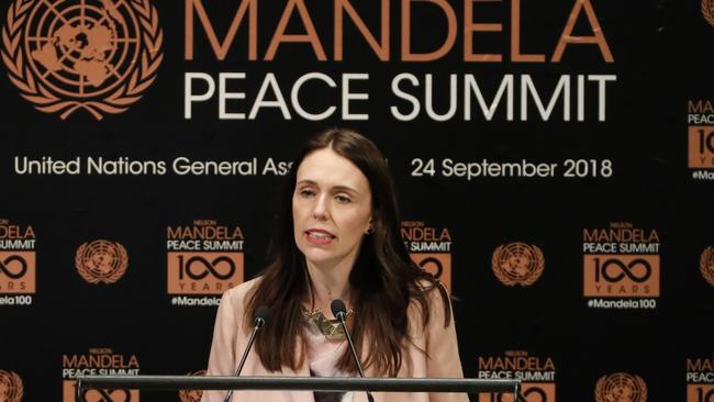 Ms Ardern makes a speech at the summit. Picture: Richard Drew/AP