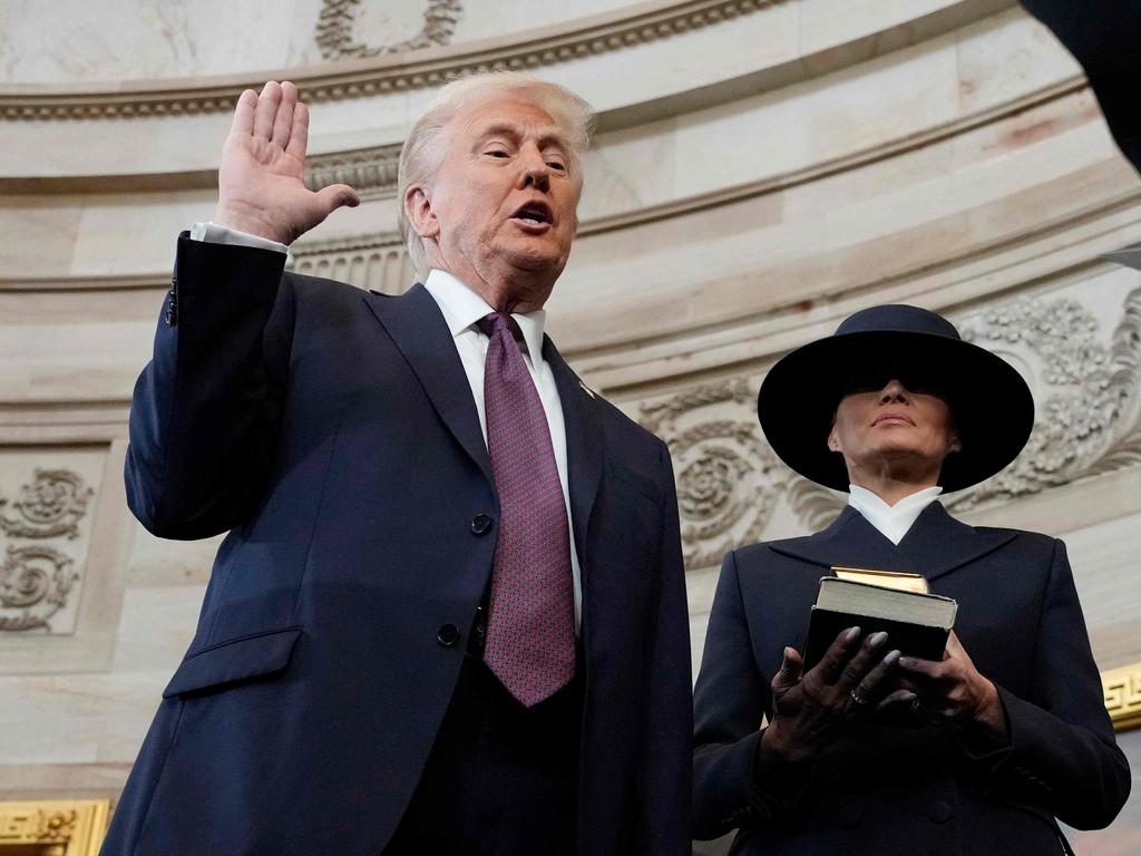 Donald Trump is sworn in, without his hand on the Bible, in the Rotunda of the US Capitol. Picture: AFP