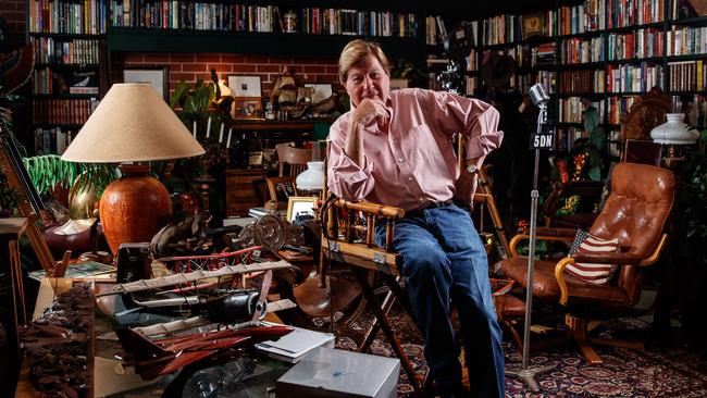 Jeremy Cordeaux sitting in his garage in 2017. Picture: Matt Turner