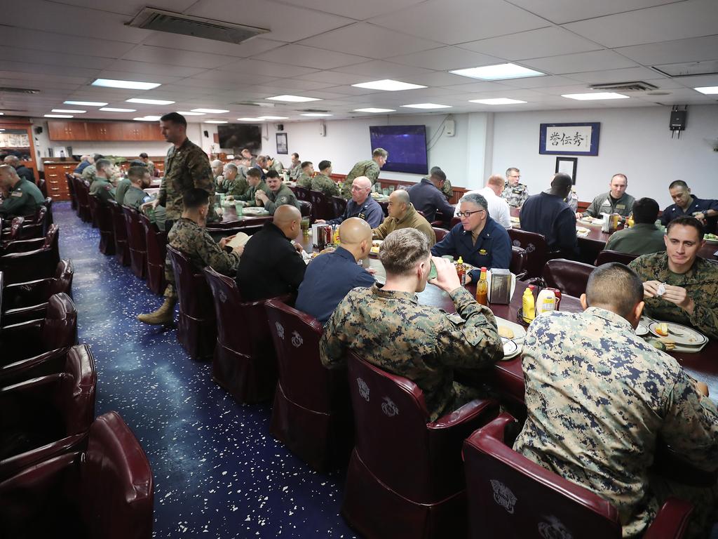 Lunch time in the officers Mess. Photos on board the USS Wasp. Pic Peter Wallis