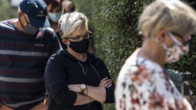 The line outside the Sunbury Respiratory Clinic in Melbourne last Thursday for Covid-19 testing. Picture: Getty Images