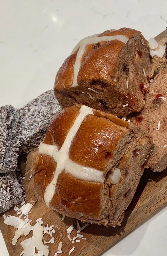 The new Coles lamington hot cross buns. Picture: Supplied